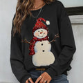 Women's Vintage Style Sweatshirt Christmas Element Printed Loose Snowman Pattern Neck Long-sleeved Pullover for Autumn Season