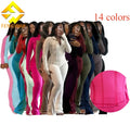 Fall Winter Sports Outfits HIgh Stretchy 2 Piece Set Casual Zip Patchwork Jacket Top Top + Bodycon Pants Suits for Women