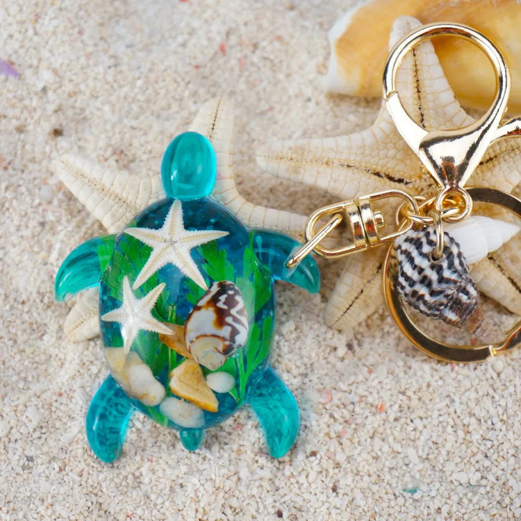 Creative Cartoon Luminous Resin+Acrylic Keychain  New Sea Turtle Animal Keyring Pendant for Seaside Scenic Gifts