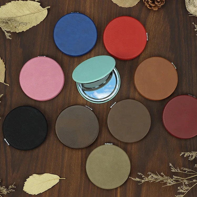 Personalized Travel Mini Makeup Cosmetic Mirror Espejo Compacto Custom Blank Laserable Leatherette Pocket Compact Mirror