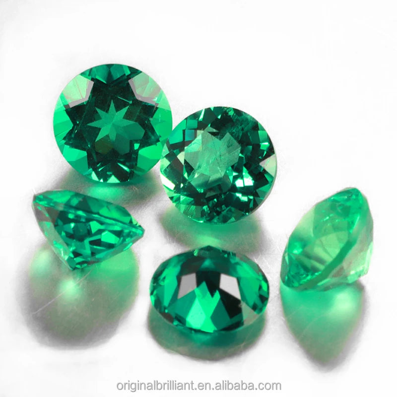 Round Shape Green Emerald Colombian Synthetic Lab Grown Emerald Hydrothermal Emerald Loose Gemstones