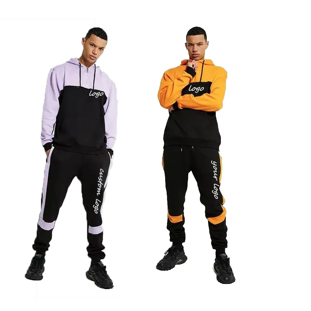 KY OEM Two-Tone Men's Jogging Pants Suit Set Wholesale Tall 1/4 Zip XXL Size Plus Size Printed COLOUR BLOCK TRACKSUIT