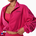 2025 Casual Women Cropped Zip up Hoodie Stand Collar Crop Top Long Sleeve Sports Hoodies for Woman