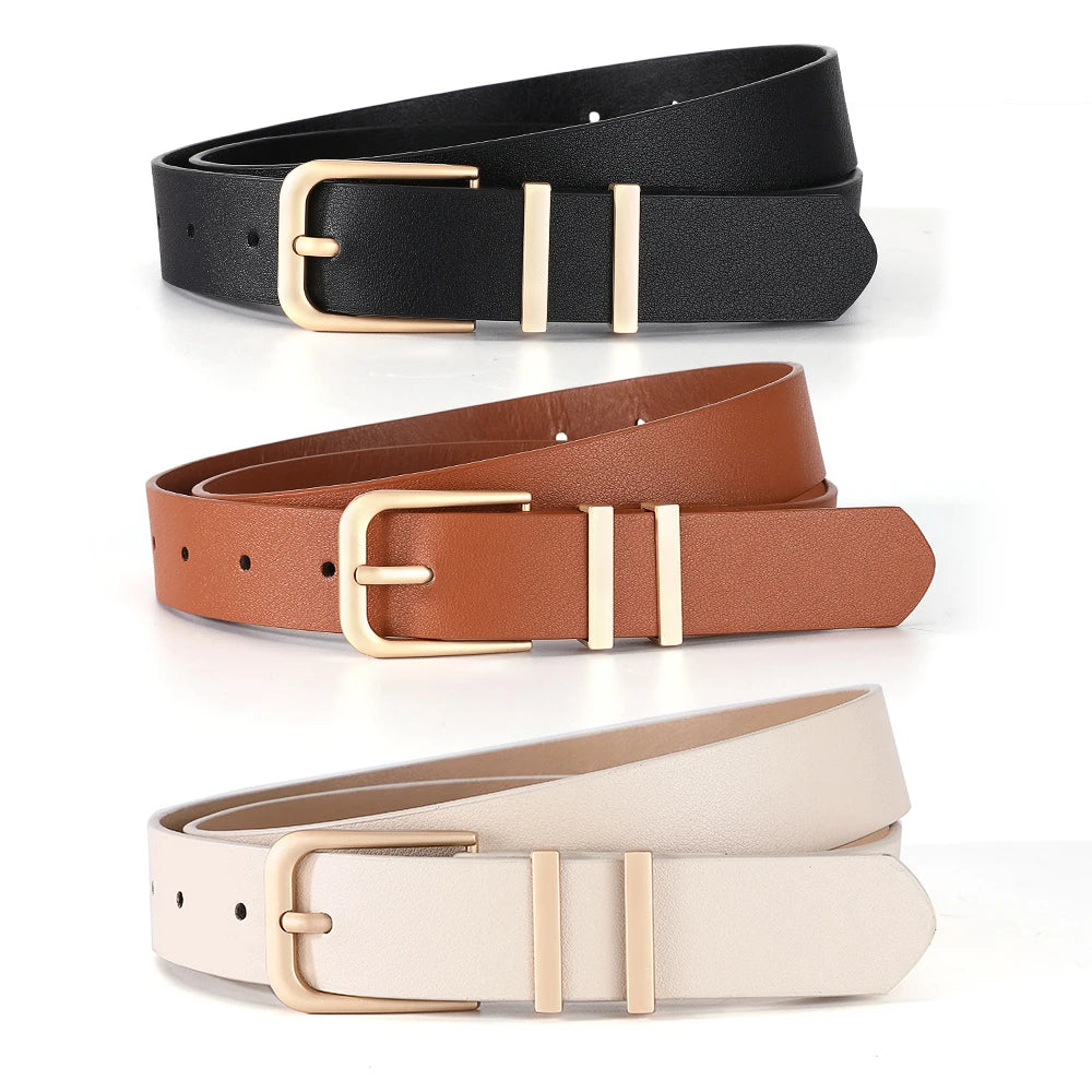 Women's PU Leather Belt for Jeans Trousers Dresses Fashion Waist Belt Women with Gold Square Buckle