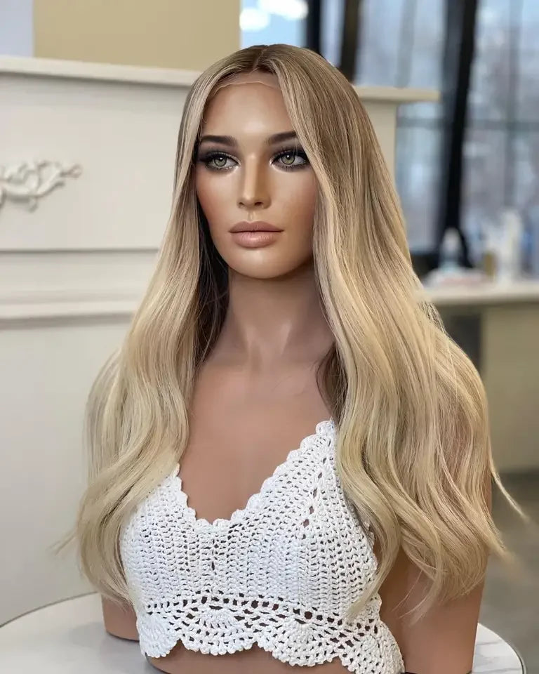 Unprocessed Raw Hair Cuticle Aligned Lace Front Wigs Ombre Blonde Color Body Wave Glueless Swiss Lace Front Wigs
