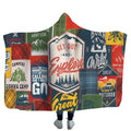 Custom Logo Cozy Hooded Wearable Flannel Fleece Blanket Oversized Plush Throw for Outdoor Promotions
