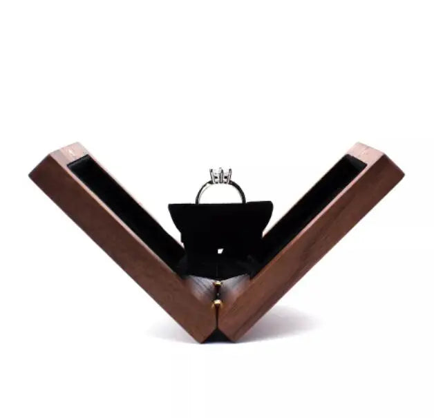 Portable Customizable Proposal Wedding Ring Bearer Box Engagement Ring Box Handmade Wooden Rectangle/Hexagon Shape Ring Holder