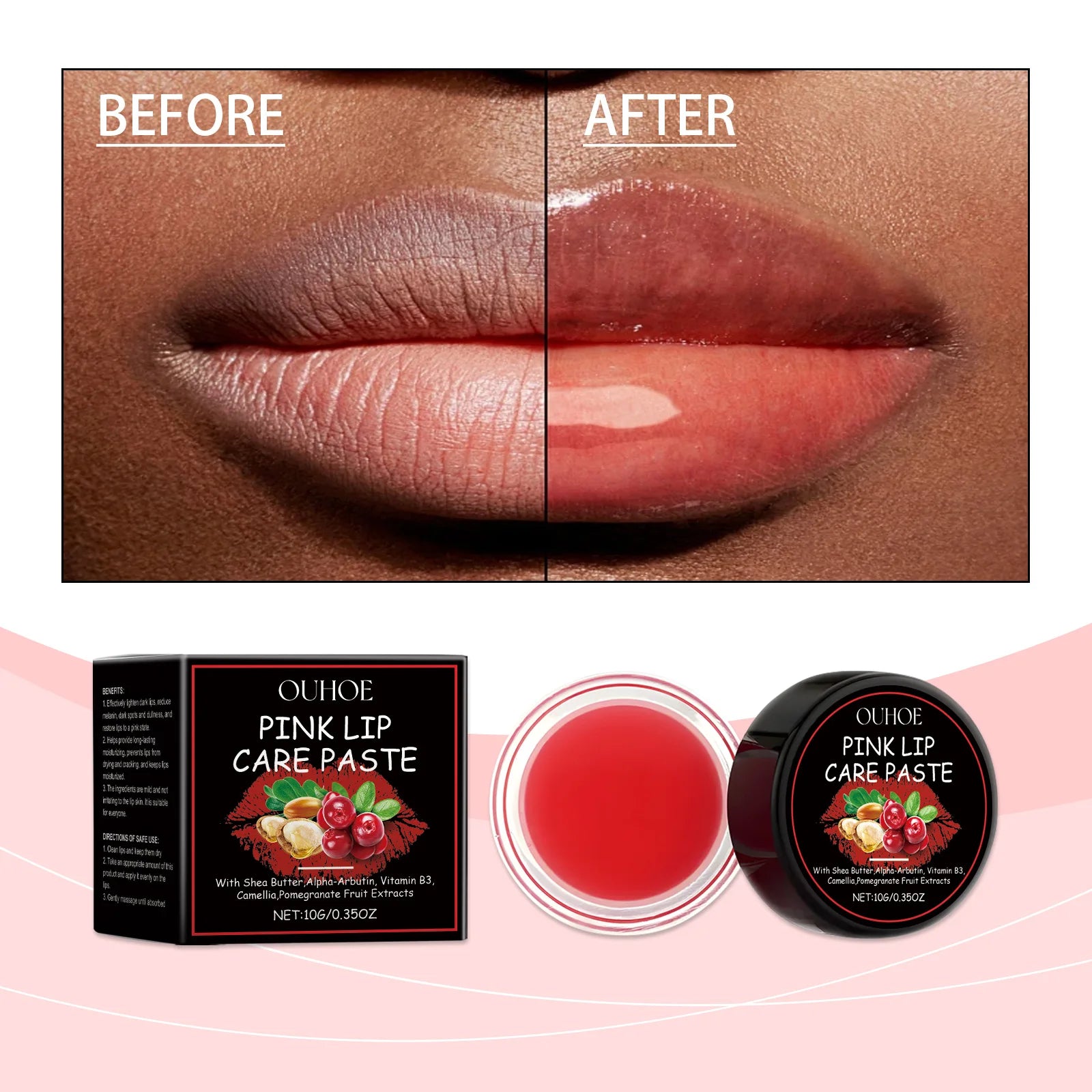 Vegan Lip Balm SPF 30 Pink Color Shea Butter Camellia Oil Mineral Waterproof Hydrating Anti-Cracking Treatment Brighten Remove