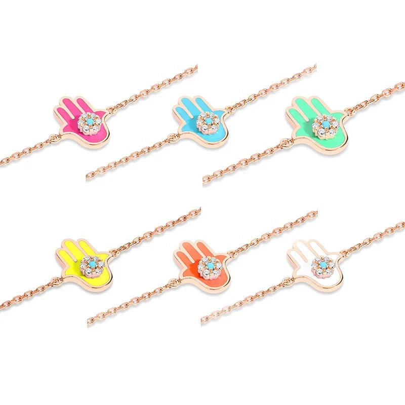 Milskye Wholesale Fashion Custom 925 Sterling Silver Real Gold Plated Diamond Multicolor Enamel Gesture Bracelet