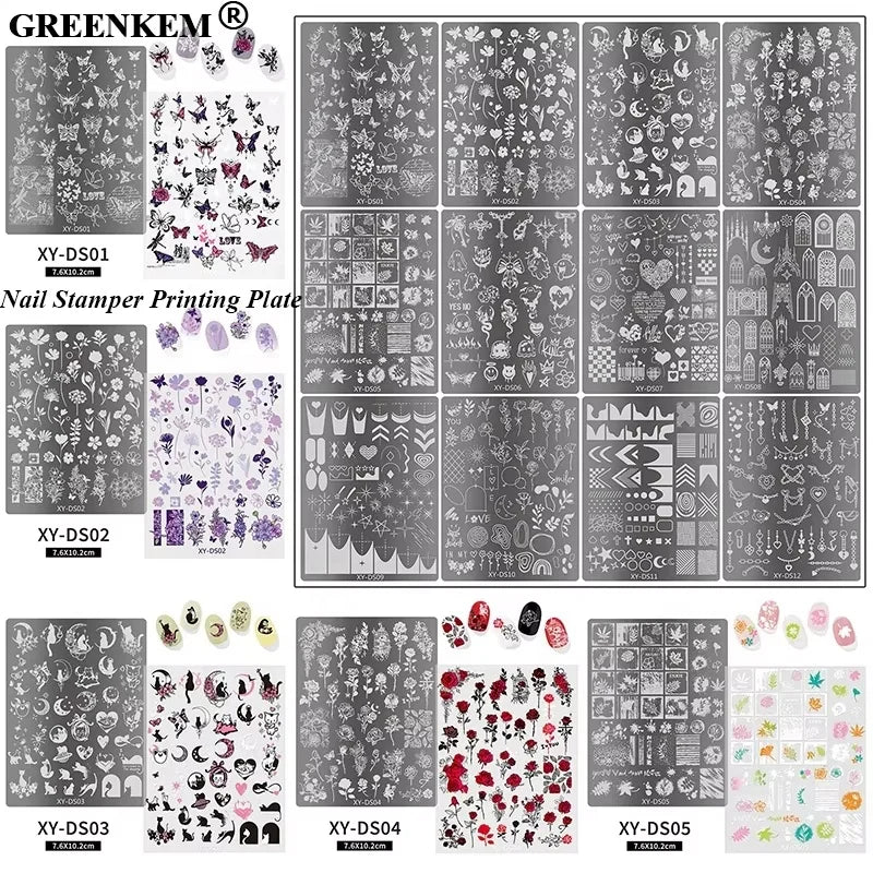 New 12 Square Nail Printing Steel Plate Nail Art Heat Transfer Printing Template Steel Plate Nail Stamper Printing Plate