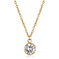 Classic 18K Gold Plated Crystal Pendant Round Zircon Necklace Stainless Steel Necklace Jewelry for Girlfriend Gift
