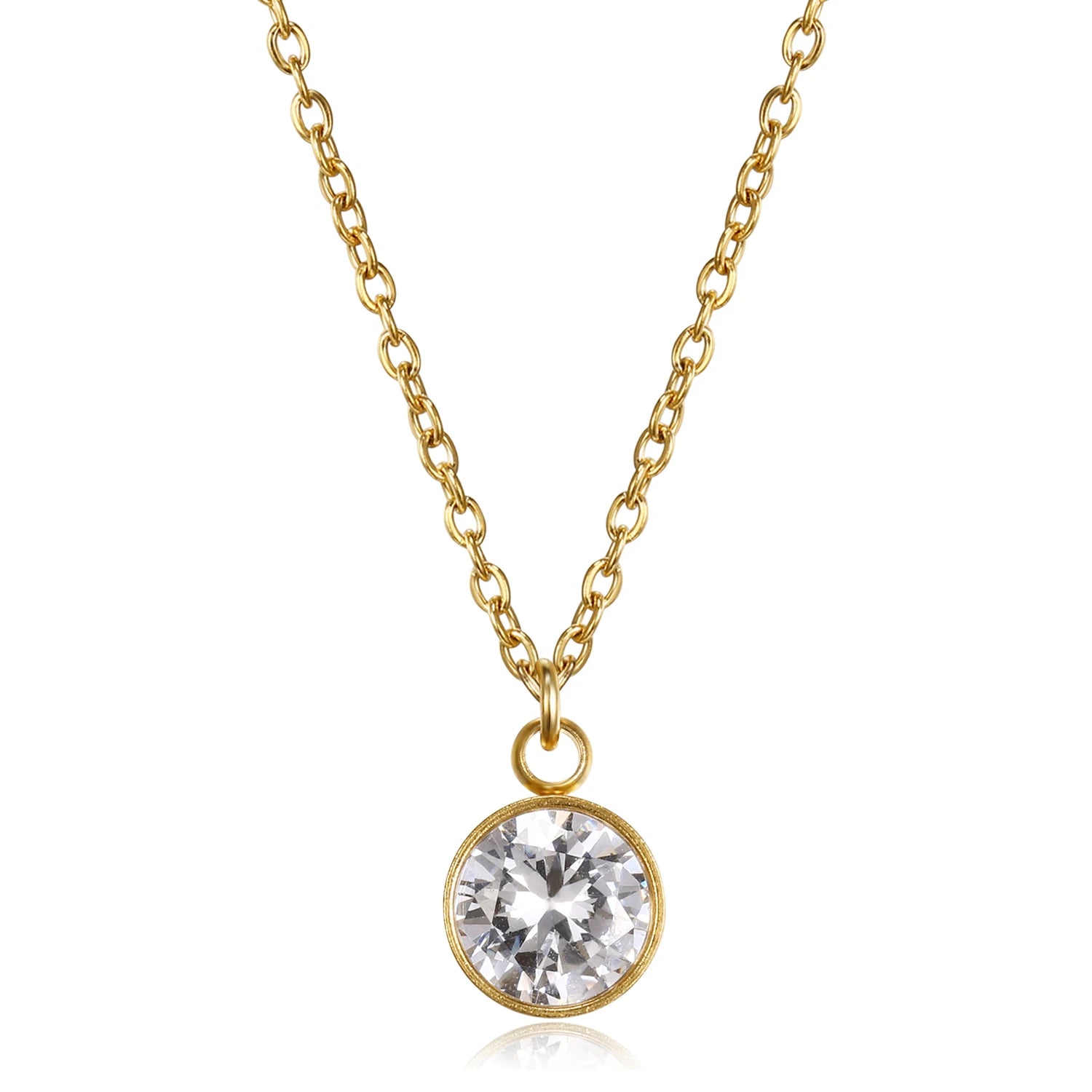 Classic 18K Gold Plated Crystal Pendant Round Zircon Necklace Stainless Steel Necklace Jewelry for Girlfriend Gift