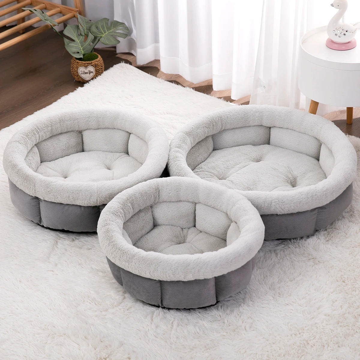 Fluffy Warm Design Comfortable Cotton Pet Beds for Dogs & Cats Durable Soft Round Beds Accessory