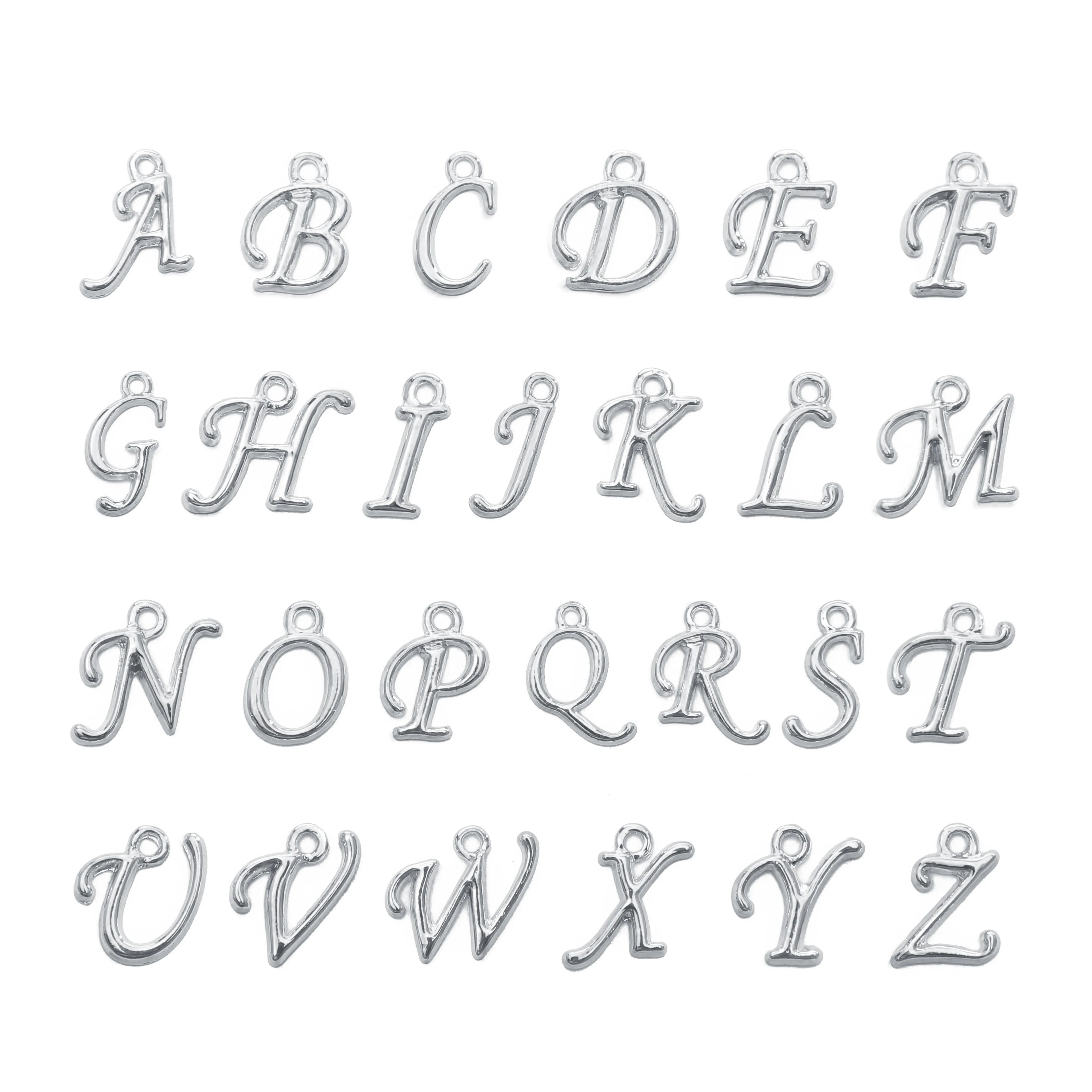 Bulk Price Gold Silver Rhodium Plated Letter Alphabet Stainless Steel Metal Charm Pendant for DIY Jewelry Making 10~15mm