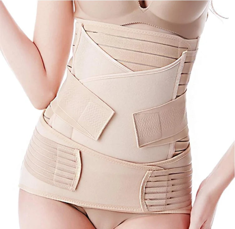 3 in 1 Postpartum Belly Wrap Recovery Belly Waist Pelvis Belt Beige Postpartum Belly Band