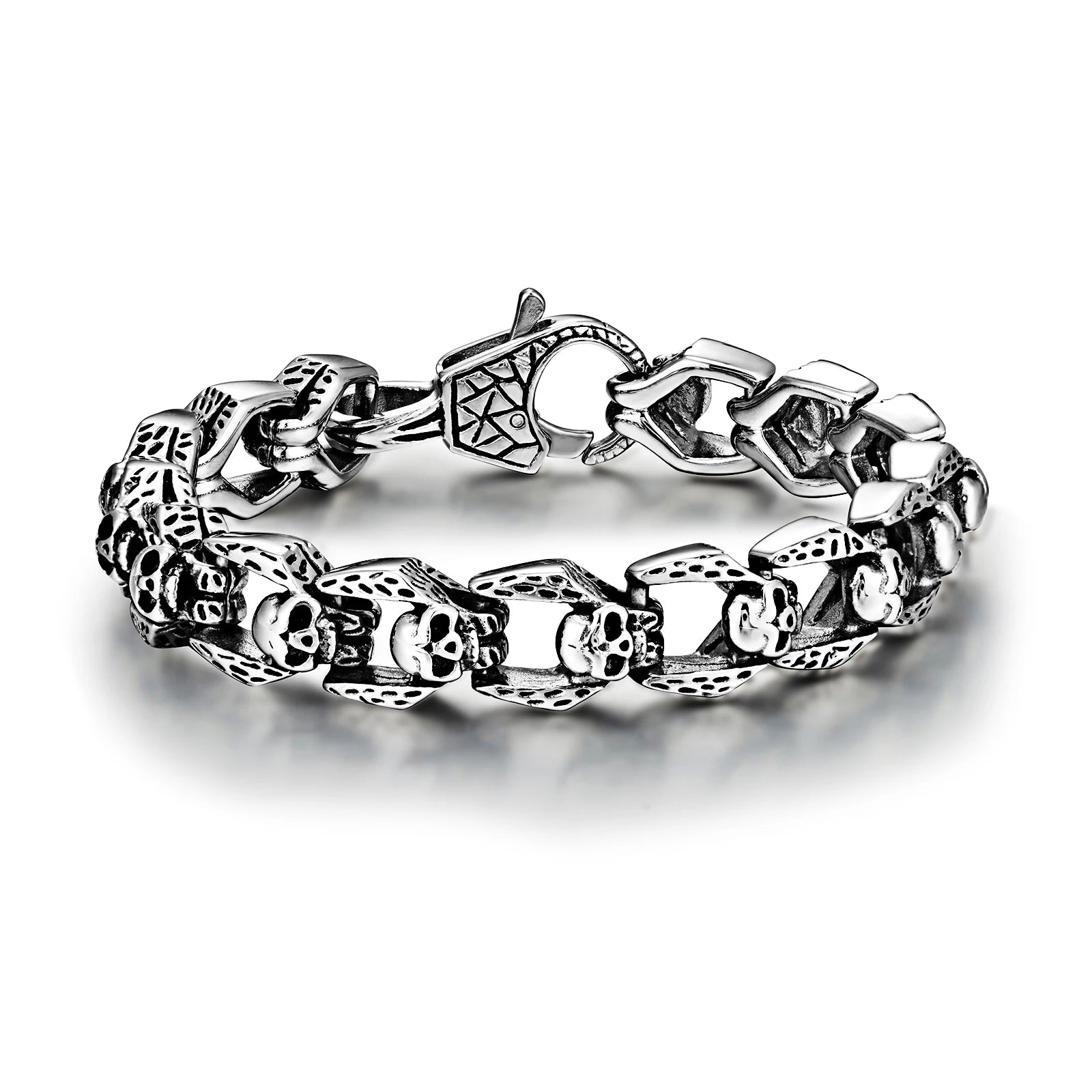 Trendy Men's Jewelry Punk Chunky Skull Bracelet Stainless Steel Silver Bracelet for Man