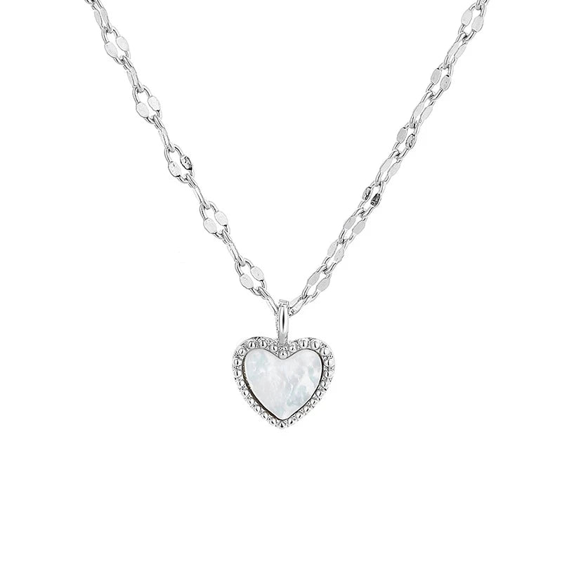 SC Temperament 925 Sterling Silver Necklace White Mother of Pearl Necklace Wedding Jewelry Heart Pendant Necklace for Women