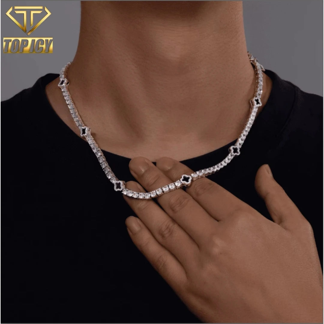 Popular 18K Gold Plated Tennis Chain Iced Out 4mm Clover Bracelet Necklace Jewelry Classic Style for Gift Wedding