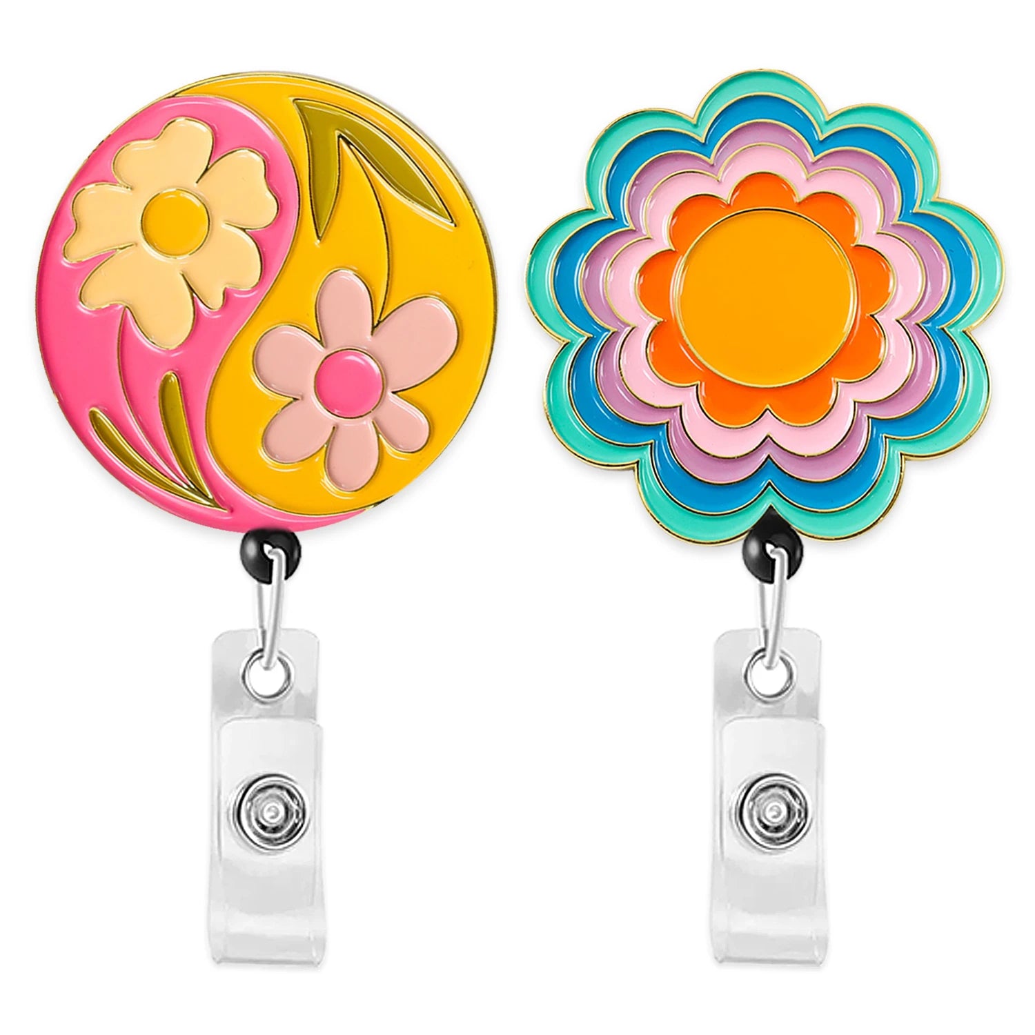 Custom Metal Badge Reel Retractable Heavy Duty with 360 Swivel Carabiner Llip Cute Flower Enamel Badge Reel