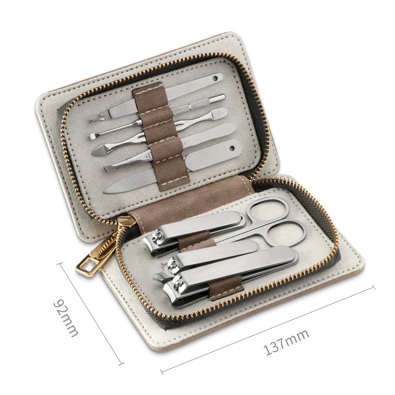 New Arrival Premium Manicure & Pedicure Set 9pcs Stainless Steel Nail Cutter Kit in Premium Zipper Bag Design