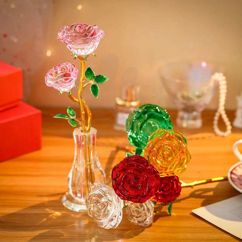 DIY Shining European crystal  red rose lovely glass rose flower for wedding return gifts