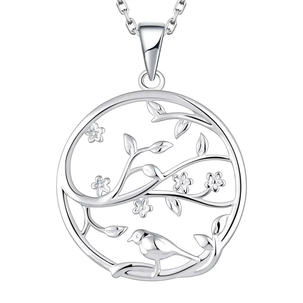 Yh Jewellery 925 Sterling Silver Silver Plated Birds and Tree of Life Branches Design Jewelry Necklace Pendant for Mom