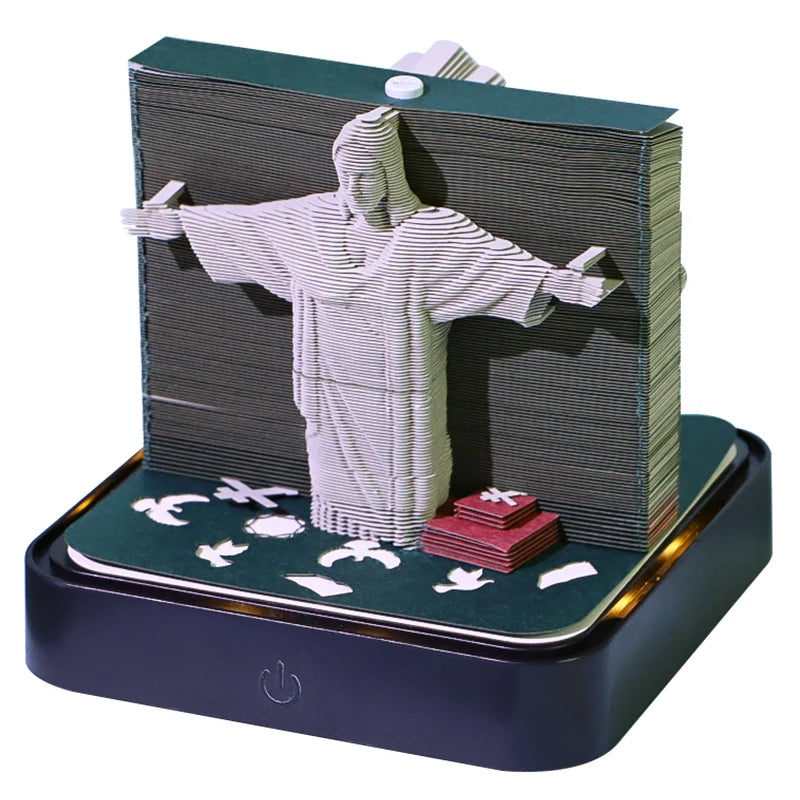 Jesus and Cross 3D Memo Pad Table and Display Desk Calendar Laser Cut Paper Planner Tear Off Calendar Sheet for Yearly Use