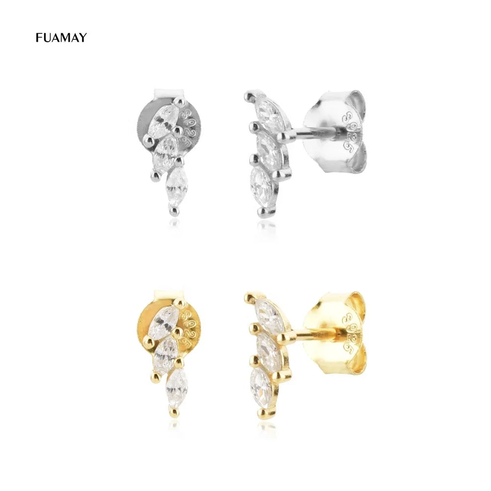 FUAMAY 18K Gold Plated Pear Cut White Clear CZ Diamond Cluster Stud Earrings CZ Cubic Zirconia Stud Earrings