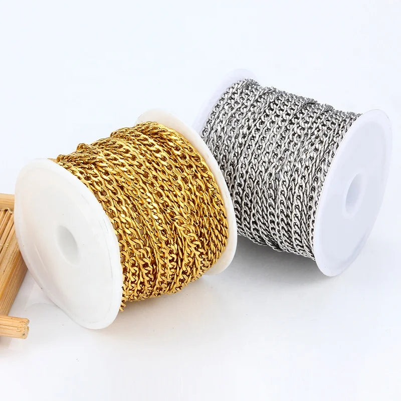18K PVD Gold Plated Cuban Link Chain Non-tarnish Stainless Steel Loose Chains for Bracelet DIY Jewelry Making MegaBDM