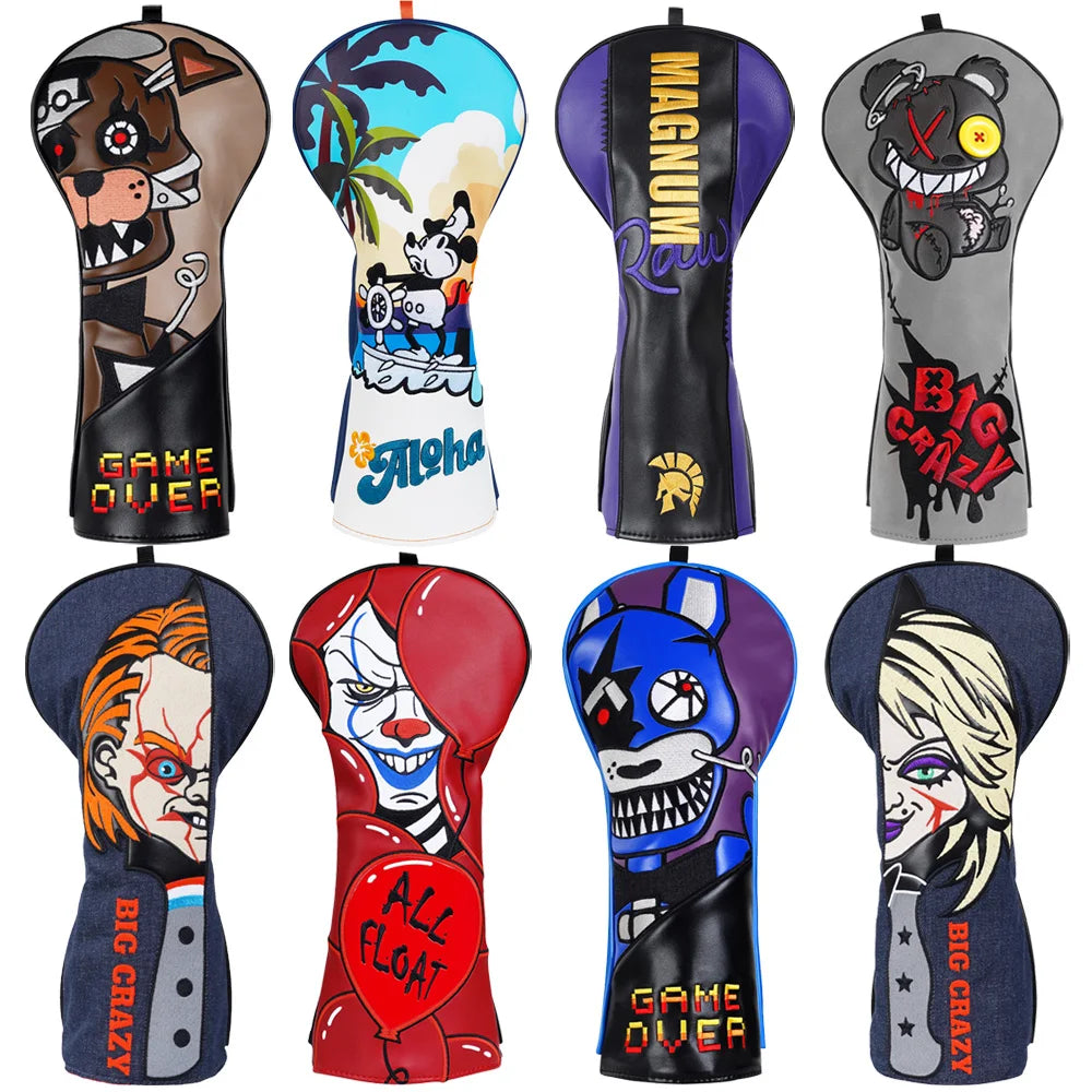 Wholesale Golf Accessories PU Leather Beach Mouse Bear Driver Golf Headcover with Embroidery Portable Wood Club Head Cover
