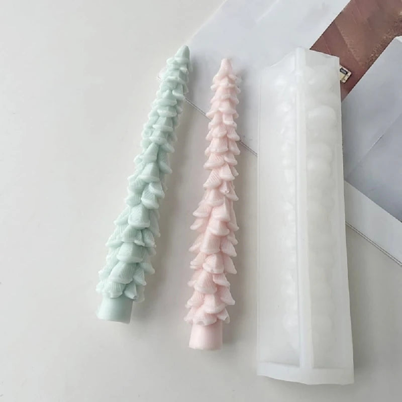 Hot Sale Long Christmas Tree Candle Silicone Mold for Soap Epoxy Resin DIY Handcraft Party Dinner Ornaments Wedding Decoration