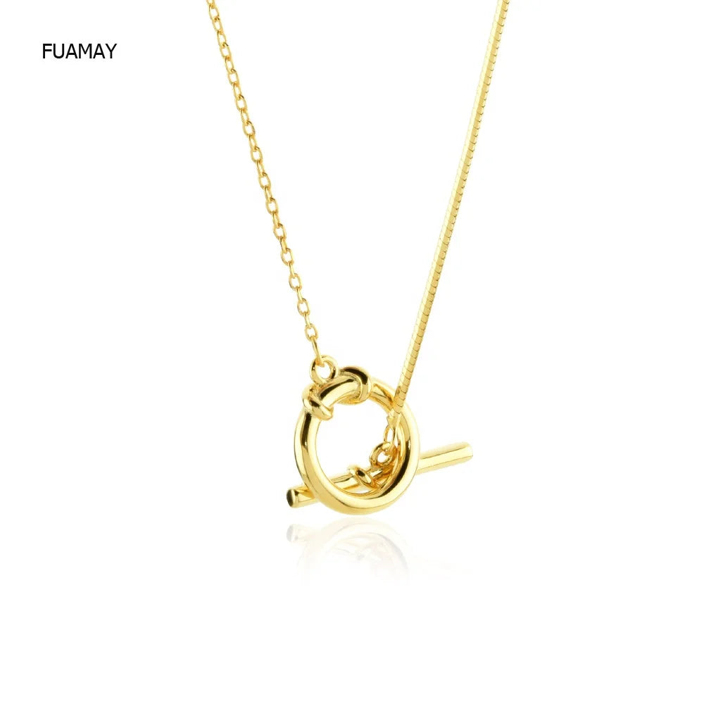 FUAMAY Sterling Silver Zircon OT Toggle Necklace with Snake Link Chain-Party Gift for Anniversary