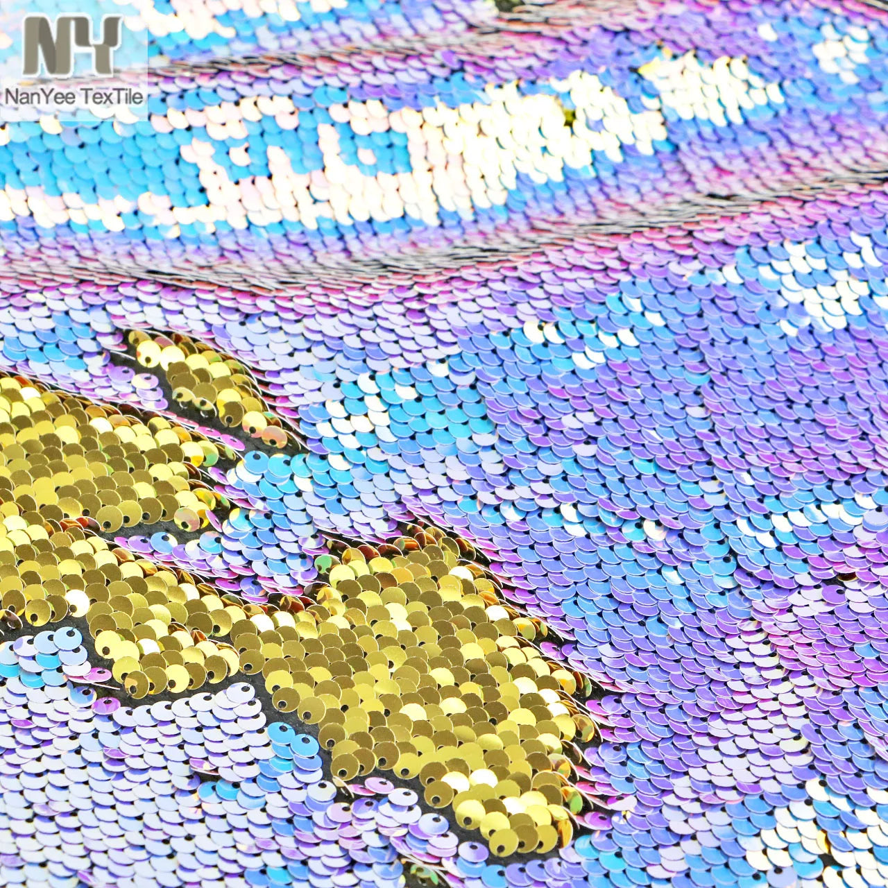 Nanyee Textile Color Changed 5mm Scaled Reversible Iridescent Purple and Gold Sequin Fabric
