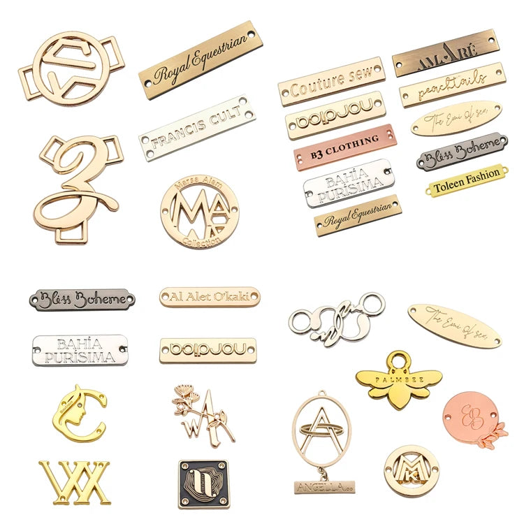Clothing Accessory Custom Engraved Brand logo Sew Metal Labels Tag for Garments Swimwear