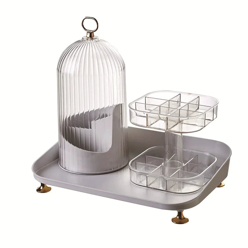 OWNSWING Makeup Brush Holder Case 360Â° Rotating Cosmetic Organizer with Dustproof Lid Cosmetics Storage Organizer for Vanity