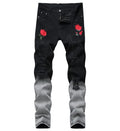 Fashion Ripped Men Jeans Embroidery With Flowers Men's Denim Jeans Stretch Skinny Slim Jean Pants