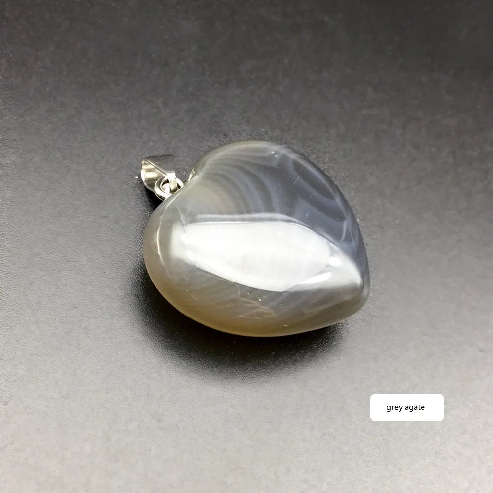 HZ Natural Grey Agate Stone Pendant Heart Shape Tini Pendant Stone Jade Pendant Jewelry Ornament Necklace for Gift