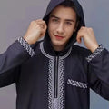 Wholesale Mens Islamic Hooded Moroccan Embroidered Thobe Breathable Polyester Modest Long Sleeve Robe