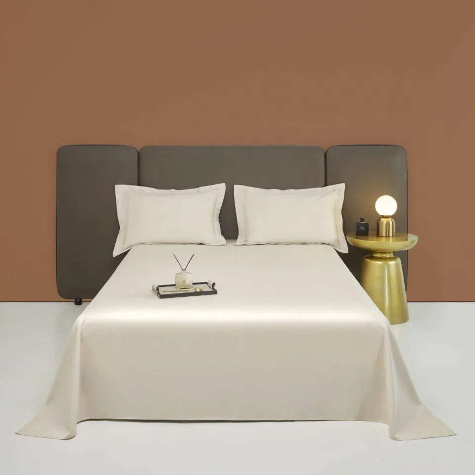 Satin 100% Cotton Beige Home Textile Bed Sheet Bedding Sets Soft Solid Color Pillowcase Wholesaler