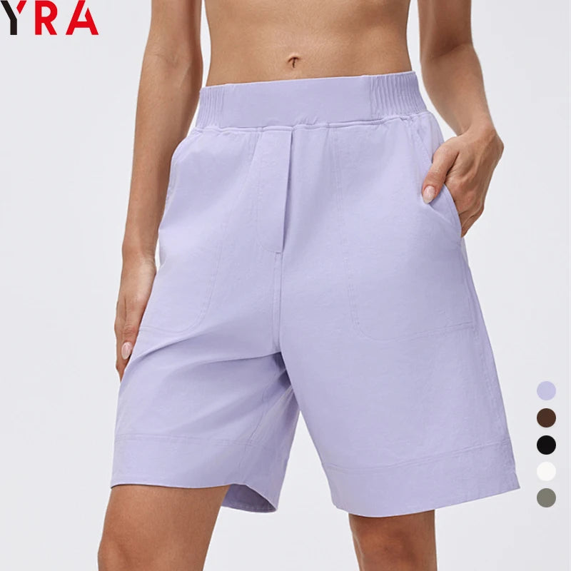Women's High Waist Solid Loose Knee Length Yoga  Quick Dry Fitness Running Tennis Short Pants with Pockets Gym Training 2026