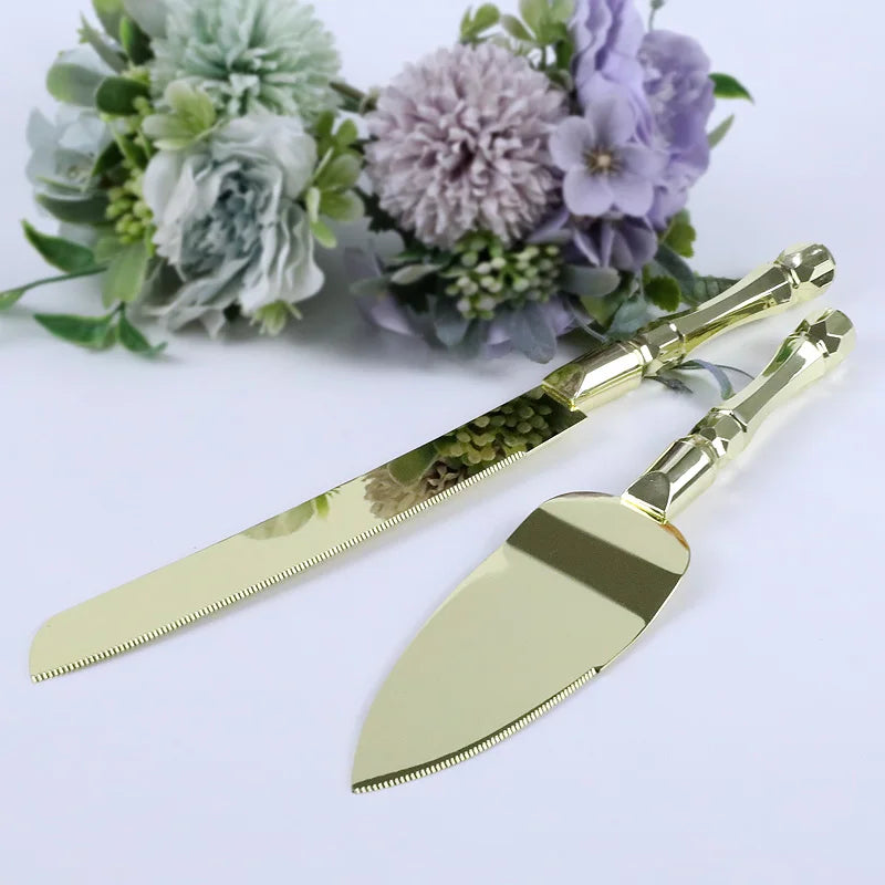 Cake Tools Party Stainless Steel Gold Weeding Cake Shovel Cutter Knives with Ps Handle