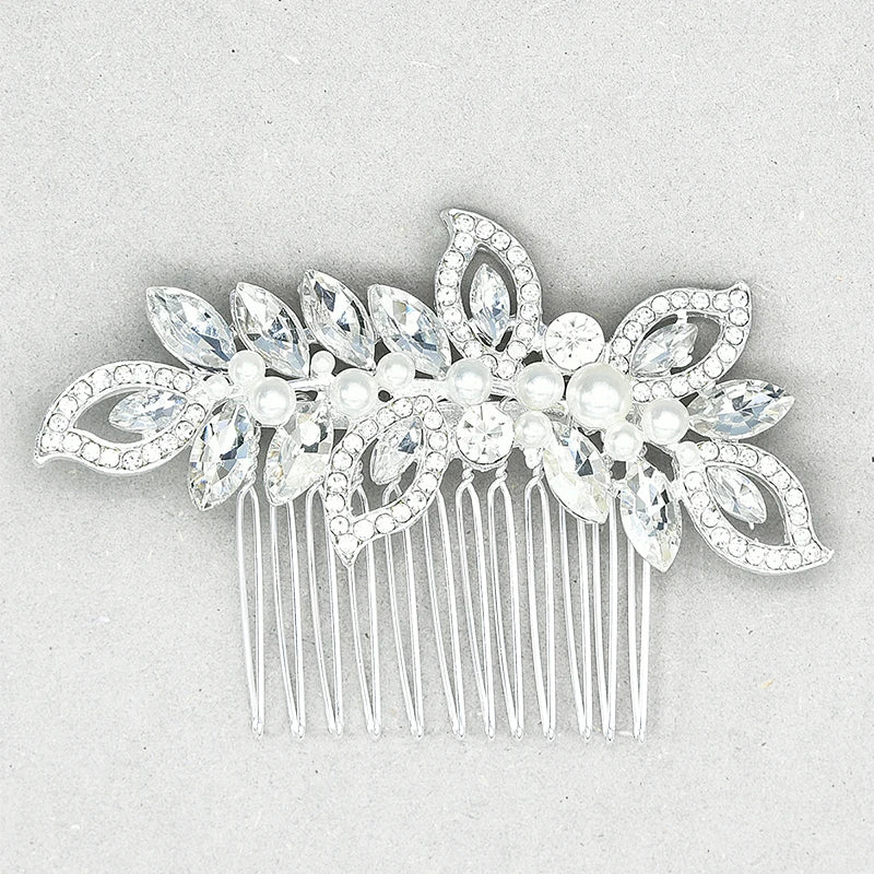 OEM/ODM Golden Alloy Flower Pearl Hair Pin Custom Logo Luxury Rhinestone Metal Hairpins Ladies Diamond Bridal Wedding Hair Comb