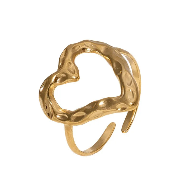 BM Simple Cute Heart Love Ring Waterproof Stainless Steel 18K Gold Plated Trendy Style