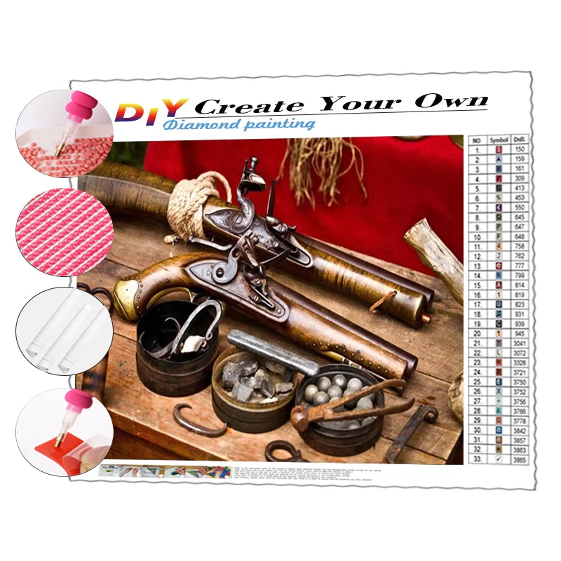 Long Short Guns and Bullets Picture 5d Diy Full Round Drill Diamond Painting Home Decorations Diamond Embroidery Wall Art