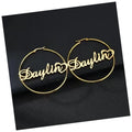 DAIHE Hip Hop Stainless Steel Personalized Name Letter Design Gold Pattern Hoop Earrings