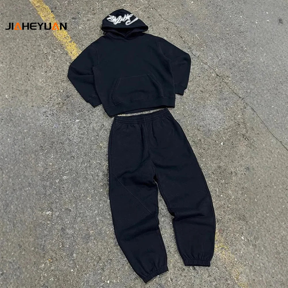 Custom Streetwear 400Gsm Pullover Hoodie Men High Quality Oversized Two Piece Sweatpants and Hoodie Set Men Tracksuits