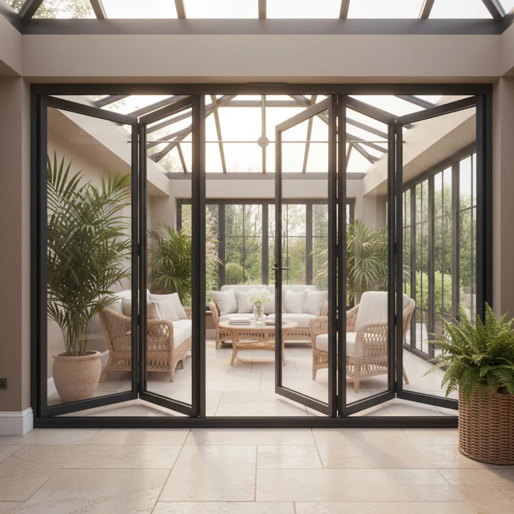 Foshan China Manufacturer Bi Fold Window and Doors Thermal Break Aluminum Patio Prices Glass Bi-folding Door Wholesale