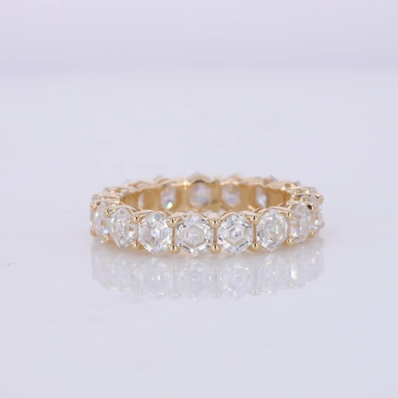Starsgem  14K Solid Yellow Gold Hexagon Cut Moissanite Eternity  Ring  Moissanite Customized Ring