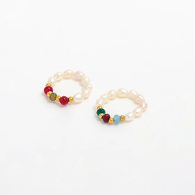 High End 18K Gold Plated Dainty Fresh Water Pearl Beads Agate Rings Stainless Steel Jewelry Trendy Finger Ring