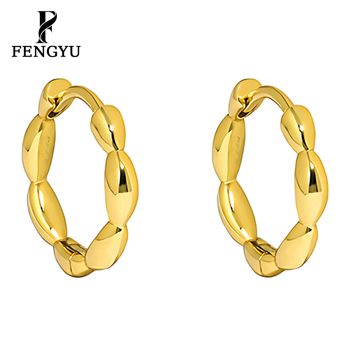 18K Gold Rice Bead Hoop Earrings for Women 925 Sterling Silver Simple Geometrical Round Earring Custom Fine Jewelry Wholesale